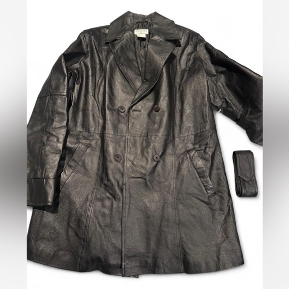 Venezia Black Trench Coat Double-Breasted Wide Lapels - Picture 6 of 6